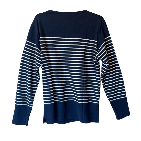 Uniqlo Long sleeve heavy knit top Medium Nautical blue striped Boat neck Womens - Picture 2 of 7